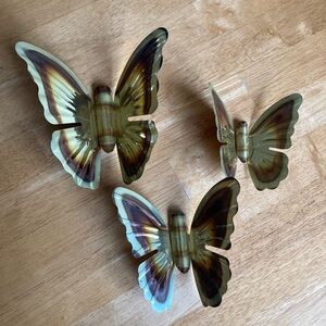 3 gold metal double wing butterfly wall art